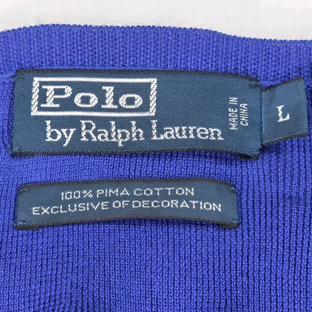 Vintage Y2K RALPH LAUREN POLO Jumper Sweater V-Neck Blue Size L‎ Pima Cotton